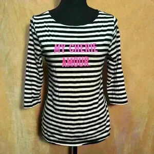 Kate Spade Black White Stripes Dream A Little Dream - My Cherie Amour 3/4 Tops S